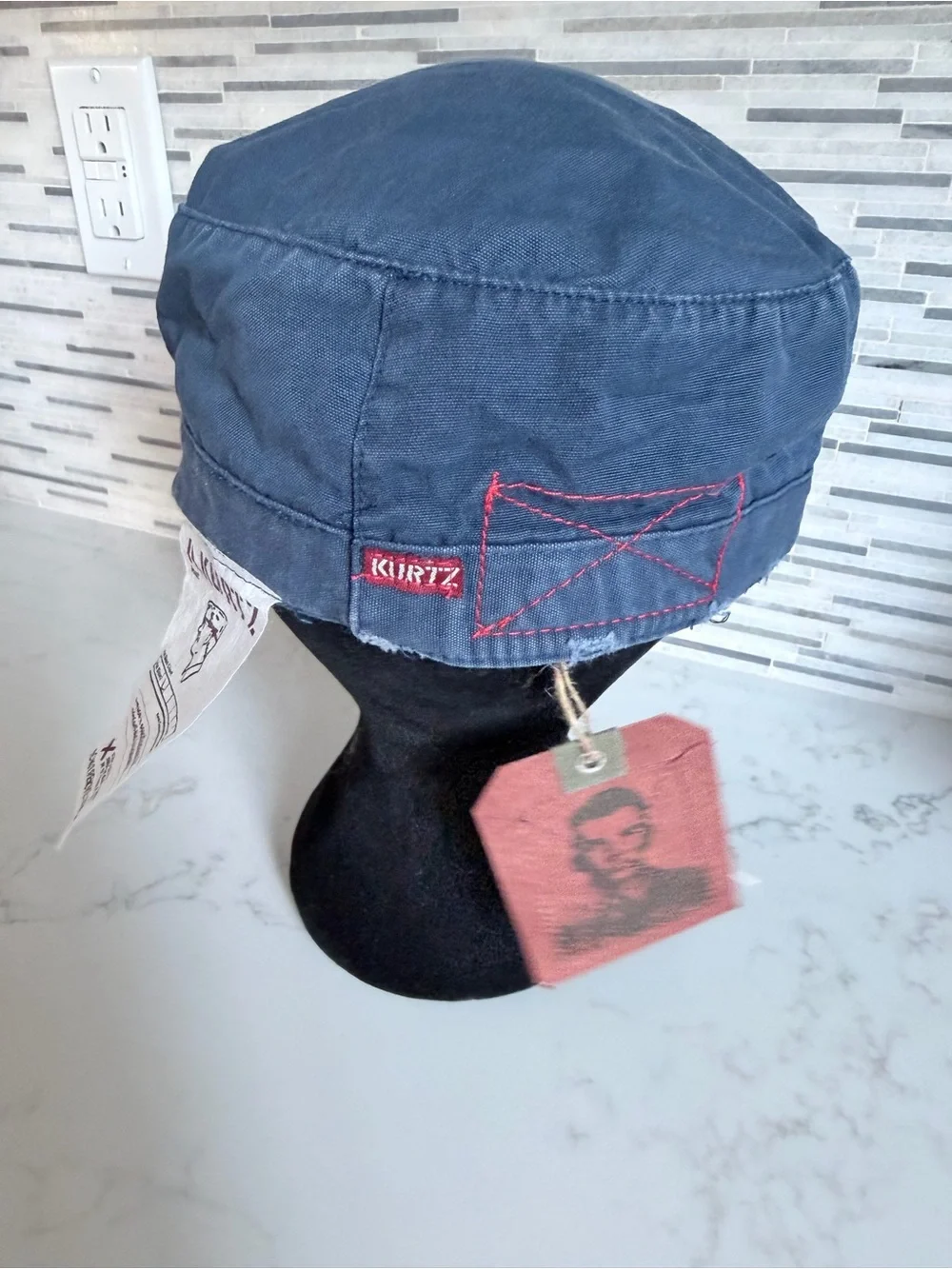 Vintage Kurtz Navy Blue Rhinestone Star Cap size 7